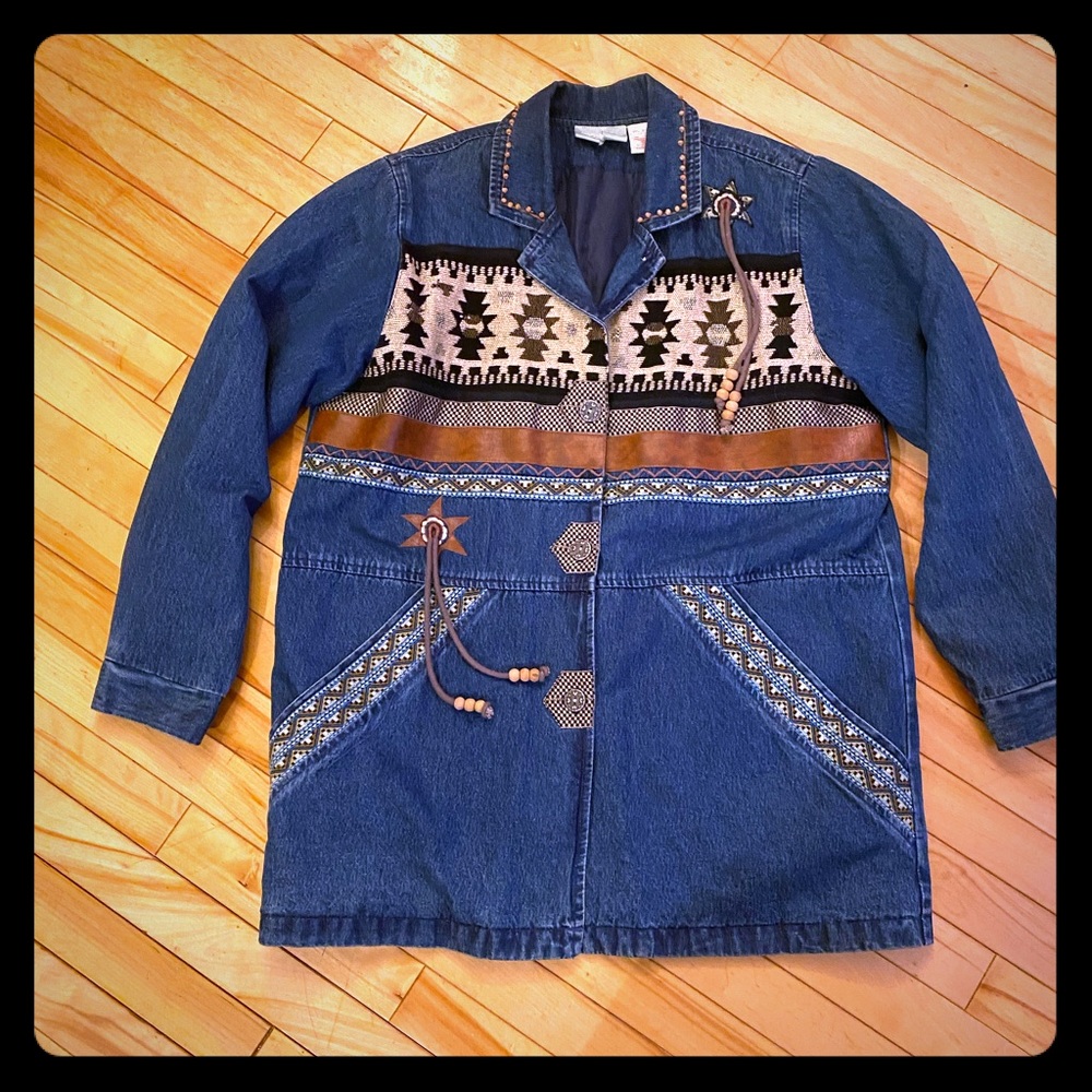 Vintage Aztec, lined denim jacket!